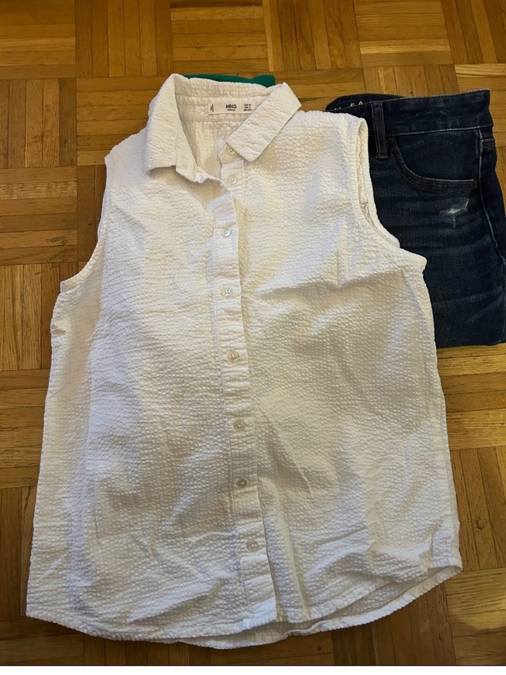 Mango White Textured Sleeveless Button-Up Top